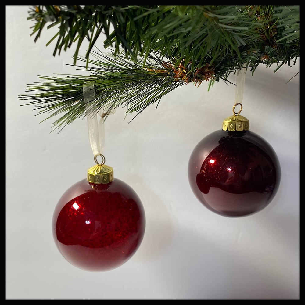 Set of 2 Hand-Decorated Glass Ornaments